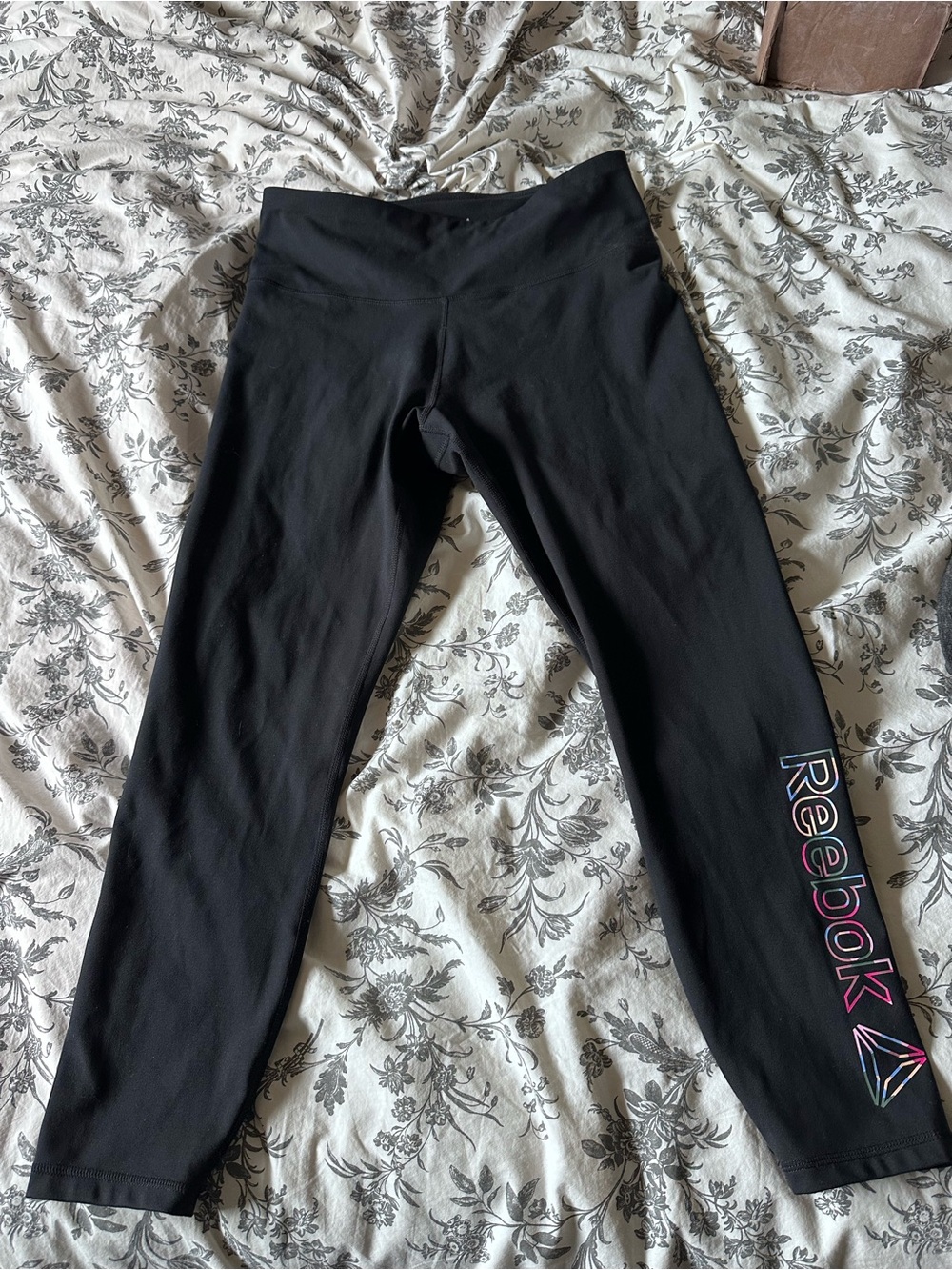 Reebok Black Leggings with Rainbow Logo